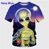 Fashionable New Casual Short Sleeved Alien Fun Pattern Men's T-shirt Alien 3D Printed Street Round Neck Short Sleeved Top