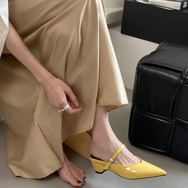 Półkapcie w stylu francuskim z kokardą, szpiczastym noskiem, z połowicznym wsparciem, pojedyncze płaskie buty dla kobiet