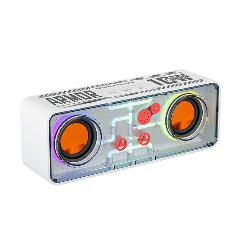 Dual-Speaker Transparent Mecha Bluetooth Speaker with Colorful Ambient Lighting,Small High-Power Desktop Audio for Computer