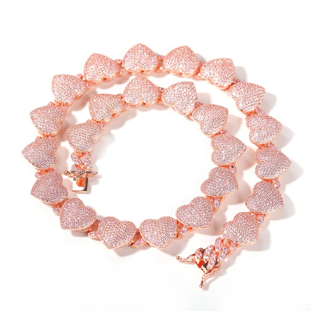 Nový zirkonový náhrdelník ve tvaru srdce Hip Hop Ins Stylový módní svetrový náhrdelník pro muže a ženy Ornament stejného stylu