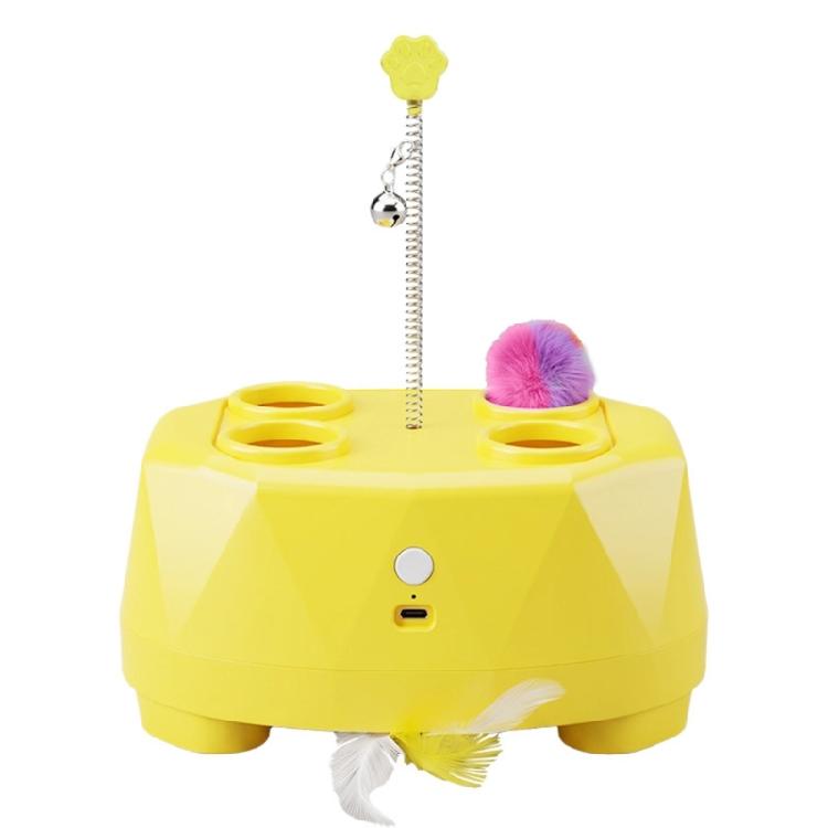 Indoor Play Device with Extending Lower Attachment, Moving Ball, Spring Attachment, and 4 Top Openings for Play