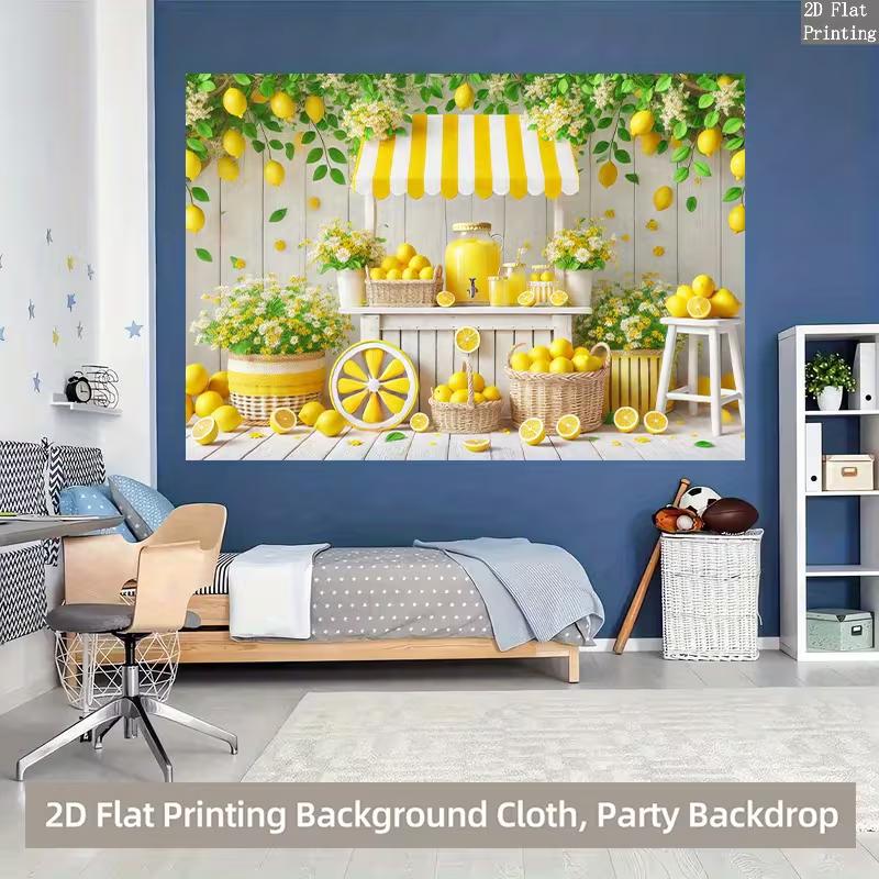 2D Summer Lemonade Stand Backdrop - Yellow Lemon Photography Background Banner for Party Decor