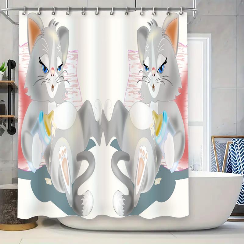 

Whimsical Cartoon Cat Shower Curtain Water Resistant Fabric Printing Home Decor Bathroom Decoration Size: W72 X L84 Inches Set W W60H190(CM)-1 Pcs