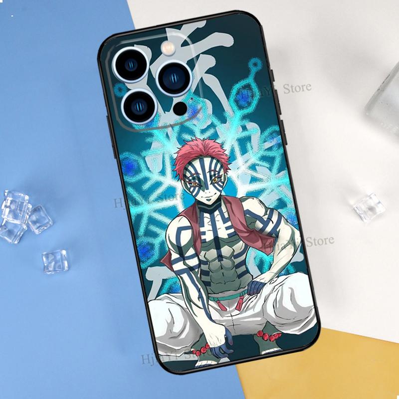 Akaza Kimetsu no Yaiba Anime Hülle für iPhone 11 13 Pro Max 12 mini X XR XS MAX 6 6S 7 8 Plus 5S SE 2020 Handyhülle