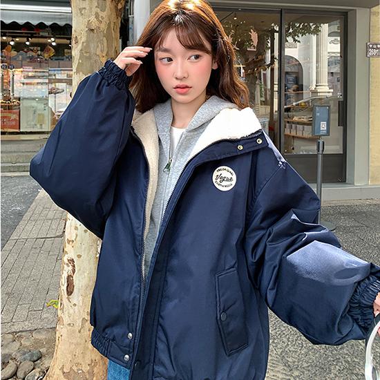 

Повседневная хлопковая куртка на осень и зиму со стойкой воротником, свободная и стройнящая модная хлопковая куртка, верхняя одежда с толстым вельветом и теплая куртка S темно-синий