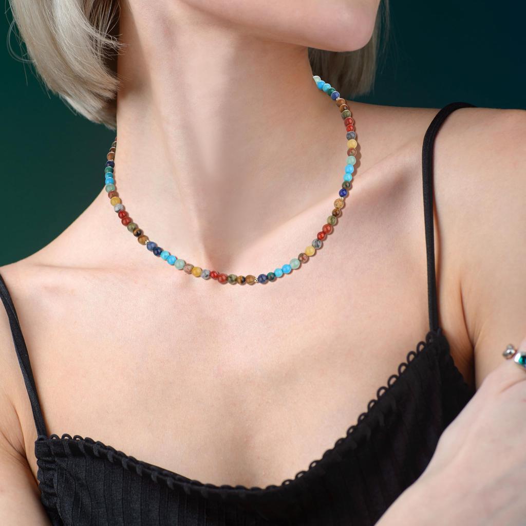 COAI 4mm Chakra Beads Rainbow Necklace for Women