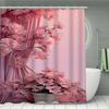 Tume Supply Bathroom Four-Piece Pink Flower Curtain Pattern Shower Curtain Floor Mat Toilet Mat Set