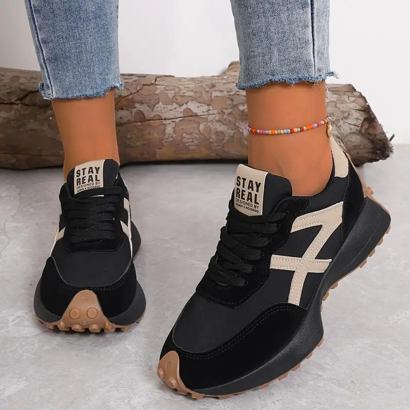 

Женские легкие кроссовки для бега - повседневные туфли для папы, со шнуровкой, многофункциональные, с плоским дном, из дышащей ткани и искусственной кожи 38 чёрный