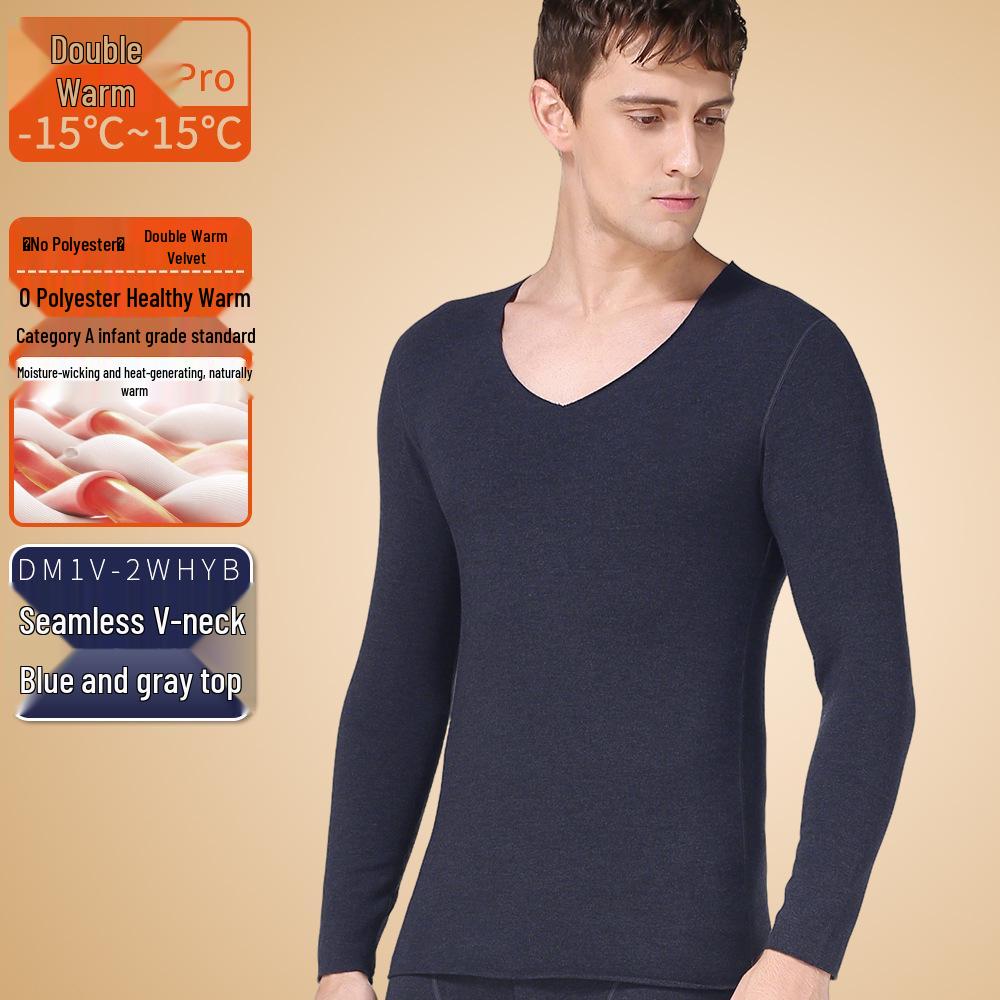 Men's Seamless Polyester Base Layer: No-Pill V-Neck, Round Neck, Mid-High Neck, Warm Autumn Top & Pants