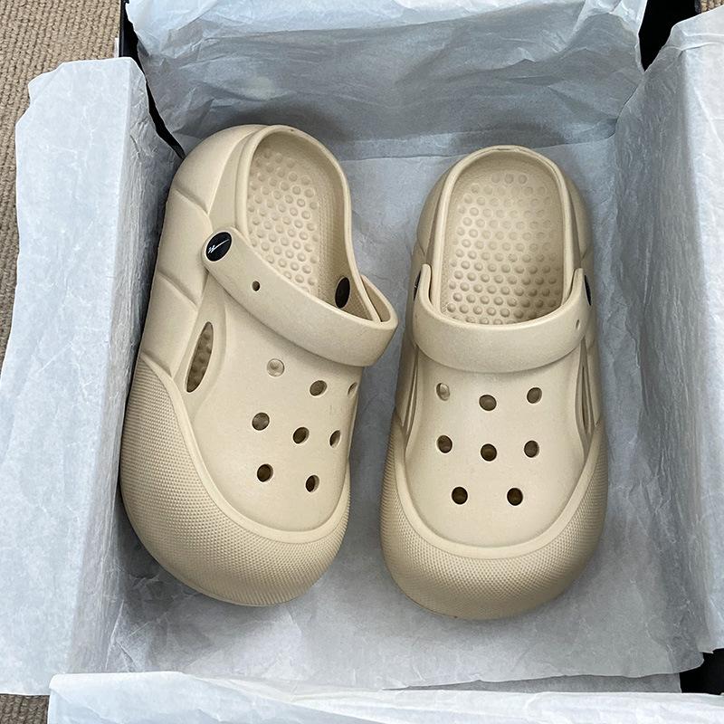 

CH1603 height increase 2025 new idle fashion men and women couples one-word slippers solid color slippers women s Mori hole shoes 35