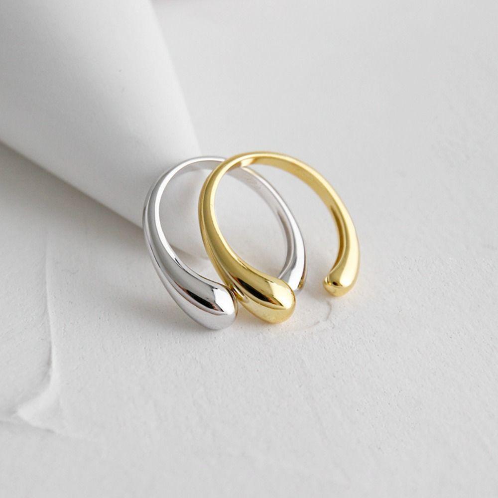 Elegant Stainless Steel Ring Water Shape Index Finger Rings Simple Metal Opening Ring Women