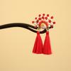 Red Wooden Hair Stick Tassel Hanfu Hairpin Classical New Chinese Style Hair Clip  Bridal