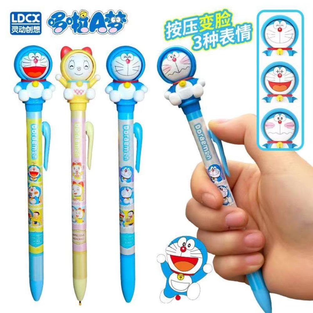 Ldcx Doraemon Zmieniający Twarz Długopis Żelowy i Długopis Księżycowy Typ Naciskowy Czarny Atrament Urocze Anime Artykuły Biurowe Odstresowujący Prezent