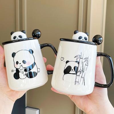 Becher mit Deckel Löffel 2025 neuer weiblicher Panda Tasse Souvenir Keramik Wasserbecher Kaffeetasse