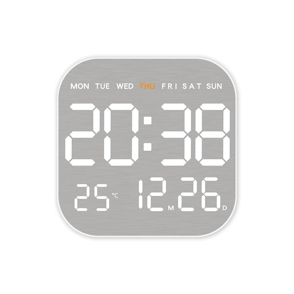 

New Electronic Wall Clock Premium Feel Silent Mirror Brushed Finish Wall Clock Digital LED Table Alarm Clock Temp Display белый