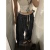 Kumikumi Idle Style Retro Gingham Elastic Waist Casual Pants Women's Clothing Autumn Stitching Lace Drooping Wide-Leg Pants