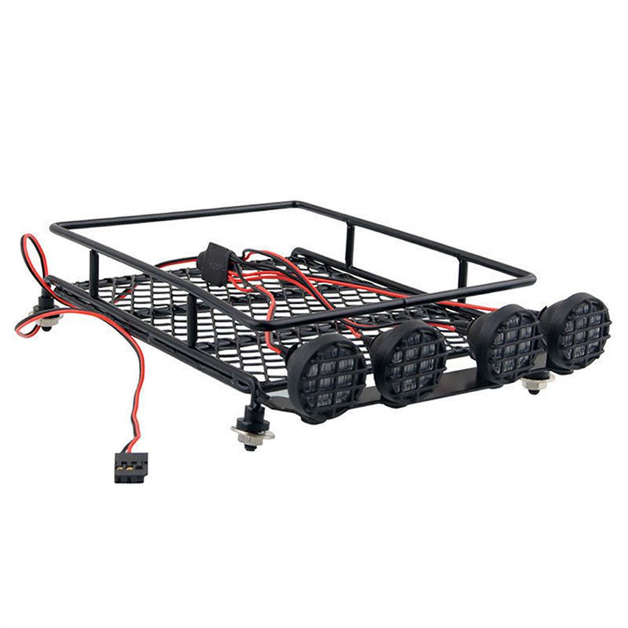 Roof Rack Luggage Carrier with LED Light Bar for 1/10 Traxxas Defender TAMIYA CC01 Axial SCX10 RC Car Prts Accessories