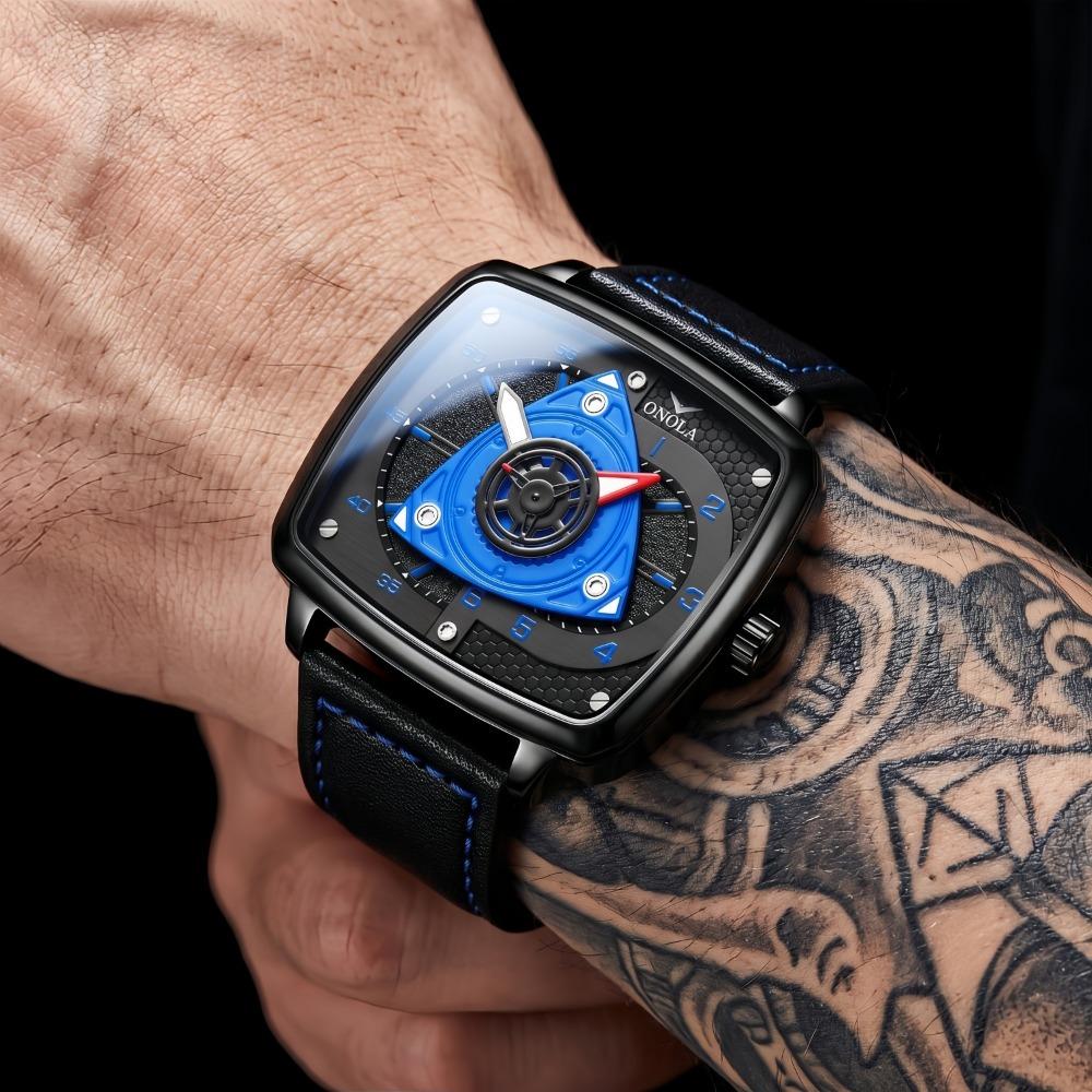 Herren Tonneau Quarz Armbanduhr Lederarmband Wasserdicht Mode Sport Herrenuhr