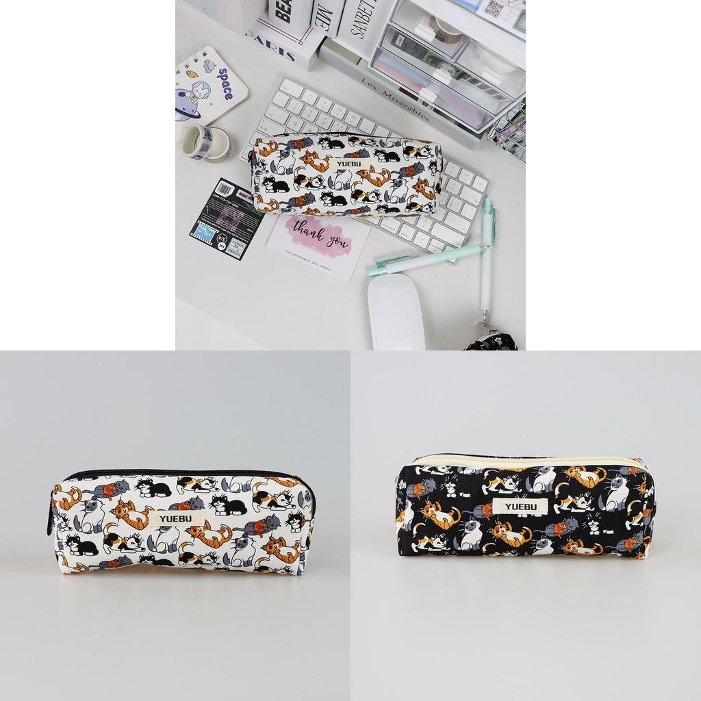 Canvas Cat Pencil Case For Middle School Students With Cute Cartoon Design For School Supplies