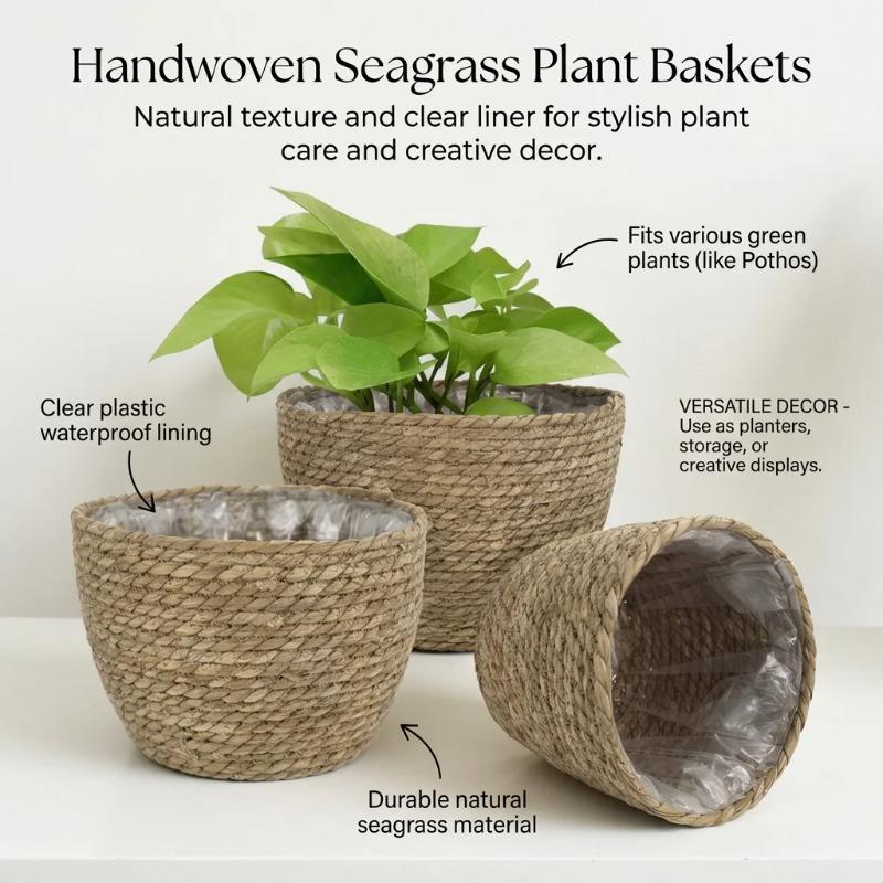 Rattan Stroh Geflochtener Pflanzkorb S/M/L Blumentopf Behälter für Garten Terrasse Balkon Haus Dekorative Möbel