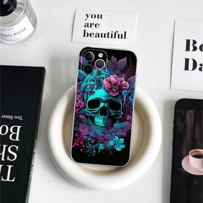Deluxe Skull Phone Case For iPhone 15 14 11 12 13 Mini Pro XS Max Cover 6 7 8 Plus X XR SE 2020 Funda Shell