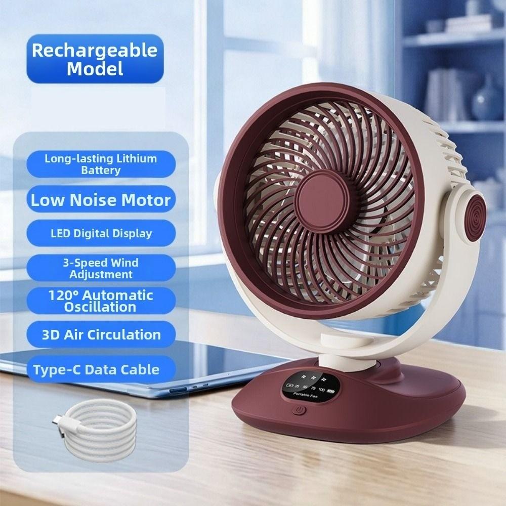 LED Digital Display Air Circulation Fan Type-c Rechargeable Outdoor Camping Fan  Bedroom