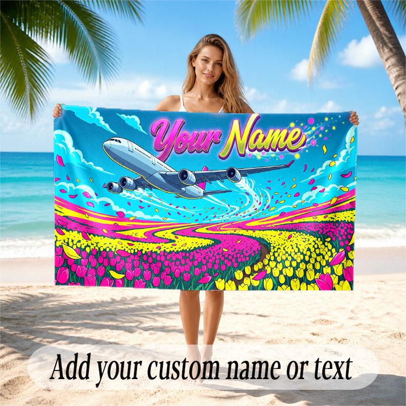 Nature Library Travel Theme Soft Beach Towel Personalized Custom Name Text Towel Portable for Beach Pool Travel
