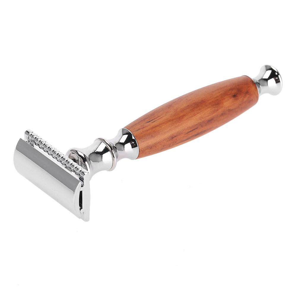 Classic Men Anti Skid Wood Handle Dual Blade Shaver Vintage Style Manual Razor (Mahogany)