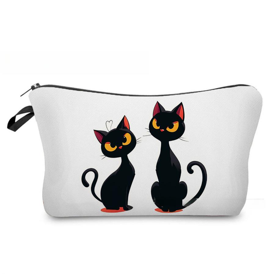Women Black Cat Print Cosmetic Bag Toiletries Organize Travel Storage Case 6964 KTB