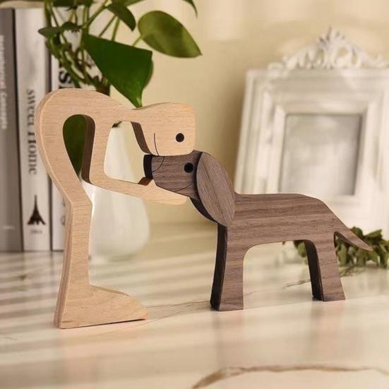 Dog And Human Ornament Rustic Wooden Boy And Dog Decoration Minimalist Puppy