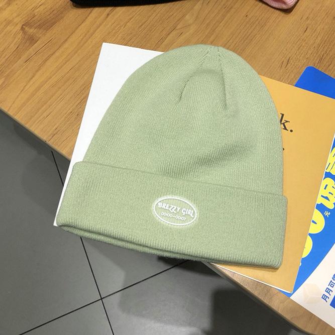 Hat Female Autumn and Winter Letter Round Label Knitted Hat Thin Street Hipster Versatile Student Couple Pullover Hat Male