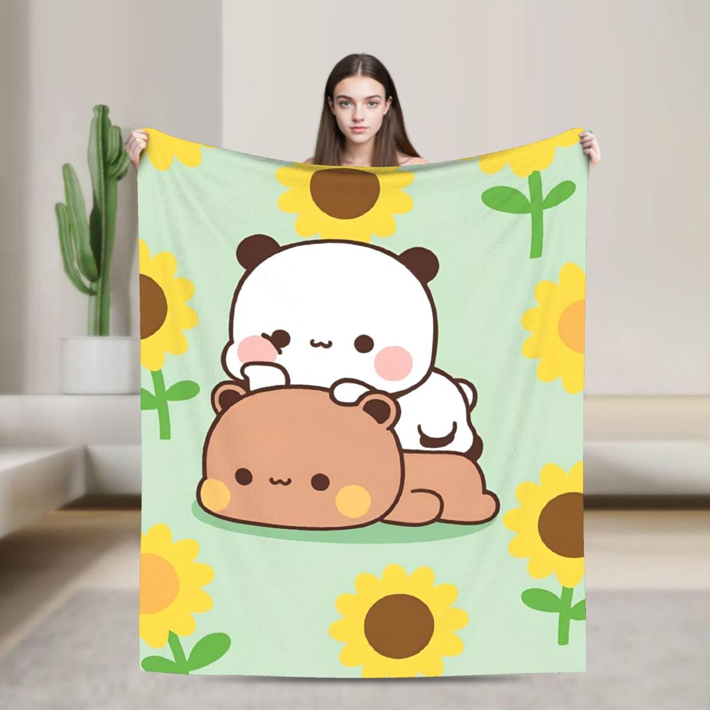 Super Soft Bubu Dudu Bear And Panda Throw Blanket Premium Flannel Fleece Lightweight Bed Blanket Cozy Plush Bedspread All Season