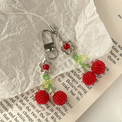 Kawaii Y2K Cherry Phone Charms Pendants Cute Fruit Beads Handmade Keychain for Kids Cute… More