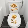 Golden Rose Toilet Seat Stickers Waterproof Self Adhesive Bathroom Decor Floral Decals Toilet Background Art Posters Decor