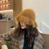 New autumn and winter pulling bucket hat, warm Korean version imitation mink plush hat, thick ear protector basin hat, knitted wool hat