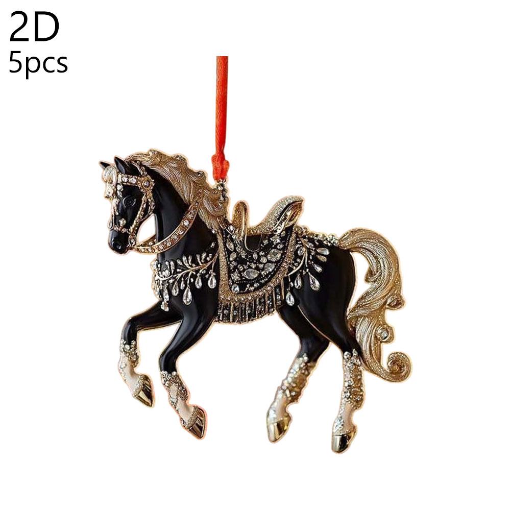5PCS Modern Horse Ornaments White Acrylic Flat Hanging Decor Home 2026 New Year Christmas Tree Decoration Simple Style Gift Set