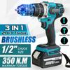 3 In 1 288V Brushless Electric Drill Screwdriver 20+3 Torque Variable Speed Cordless Hammer Impact Drill for 18V Battery