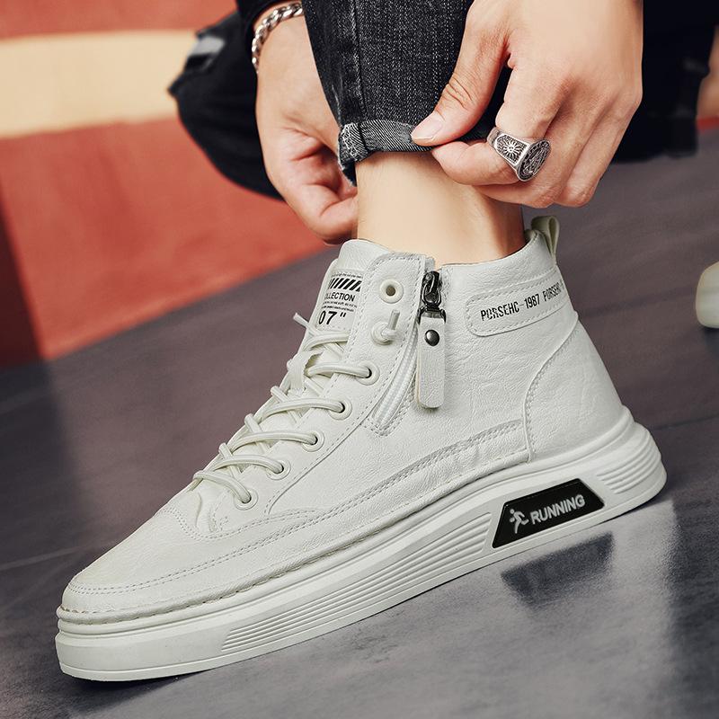 High board men's shoes spring British style casual leather shoes men's solid color business casual new elastic band versatile board shoes