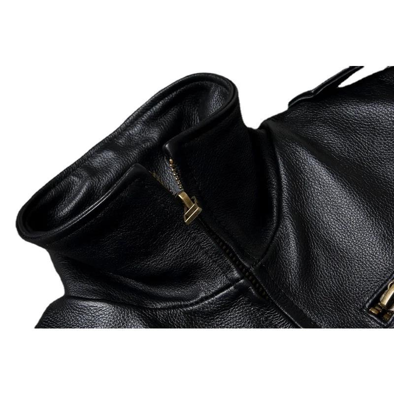 Chinês Tamanho Marrom Preto Couro de Vaca Real M65 Caça Jaqueta de Couro Homens Genuíno Casaco de Couro Inverno Bolsos Jaquetas Jaqueta Masculina De Couro
