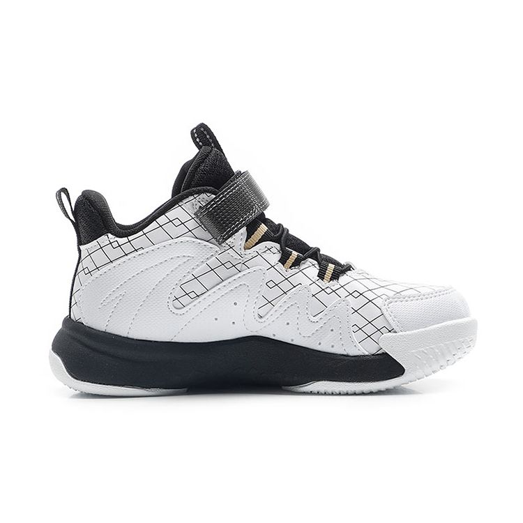 Anta Lightweight Comfortable Non-Slip Shock Absorbing Wear-Resistant Sweat-Absorbing Mid-Top Basketball Shoes Kids Sneaker White Black 312219952-2
