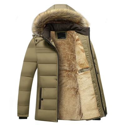 Men's Autumn Plus Plus Plush Thick Casual Versatile Warm and Windproof Solid Color Zipper Jacket Hooded Fur Collar Warm and Loose Outer Garment