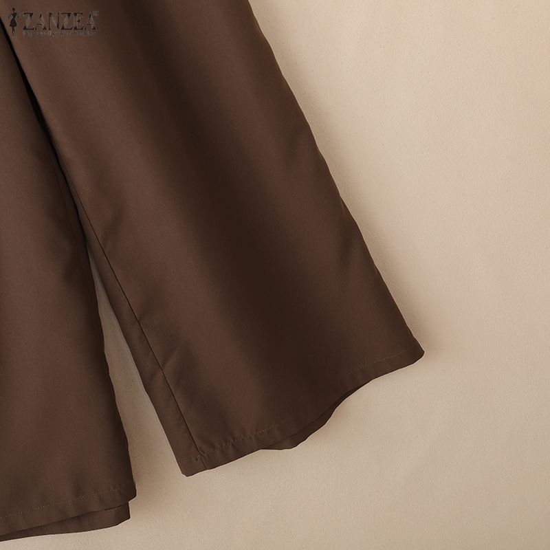 ZANZEA Women Casual Elastic Waist Solid Color Loose Pants