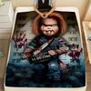 Chucky Horror Plush Blanket - Creepy Doll Inspired Blanket with Bloodstained Mugshot Design, Soft and Cozy Throw for Halloween D