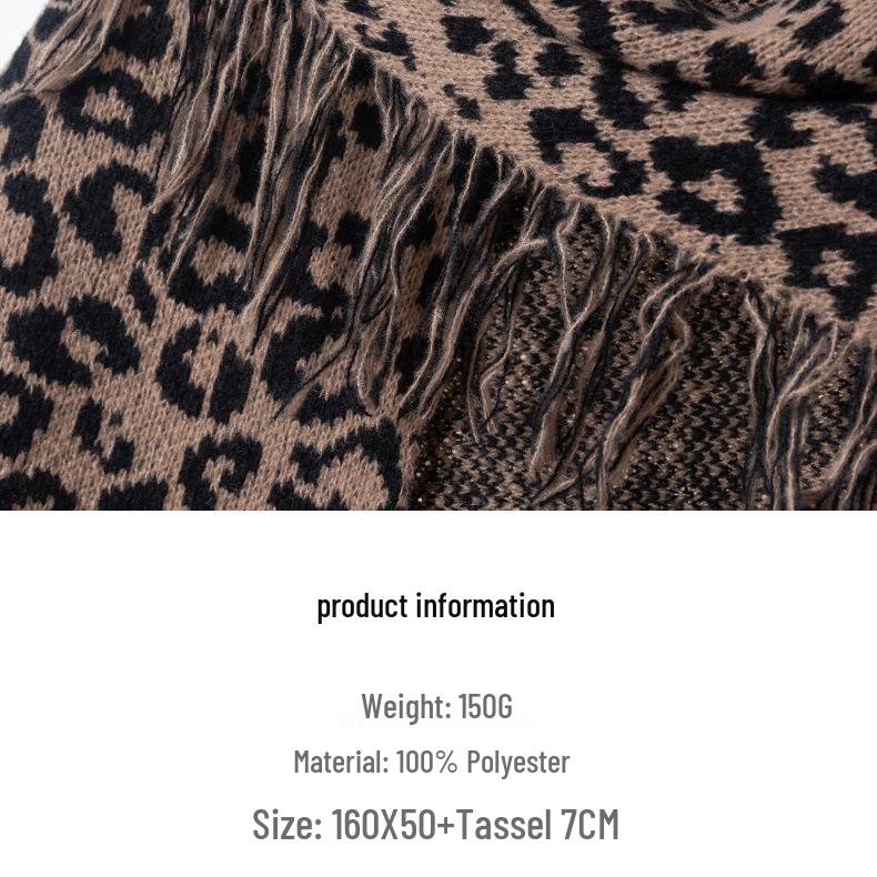 2025 Fall/Winter Retro Leopard Print Tassel Cashmere-Feel Scarf & Triangle Shawl for Women