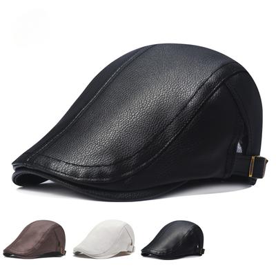 Leather Duck Tongue Hat Men's Imitation Sheepskin Beret Leather Hat Elderly Forward Cap Artificial Leather Hat