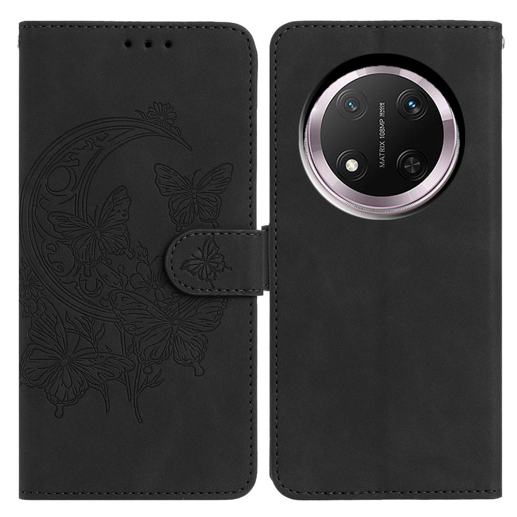 PU Lederhülle für Honor Magic7 Lite 5G/X9c 5G/X60 Pro 5G Schmetterling Blume geprägt Brieftasche Ständer Handyhülle