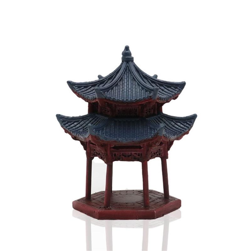 Traditional Hexagon Pavilion Fishtanks Decors Double Tiered Resin Craft for Fishtanks and Hotel Table Scene Landsacpe
