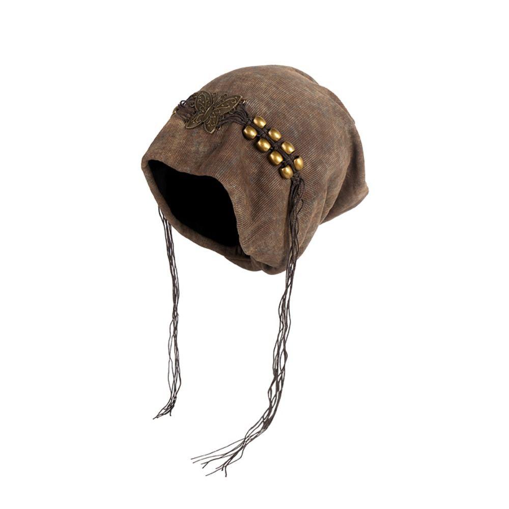 Tassels Beaded Butterfly Hat Weave Knitted Tie-dye Hat Wasteland Pullover Cap  Apparel Accessories