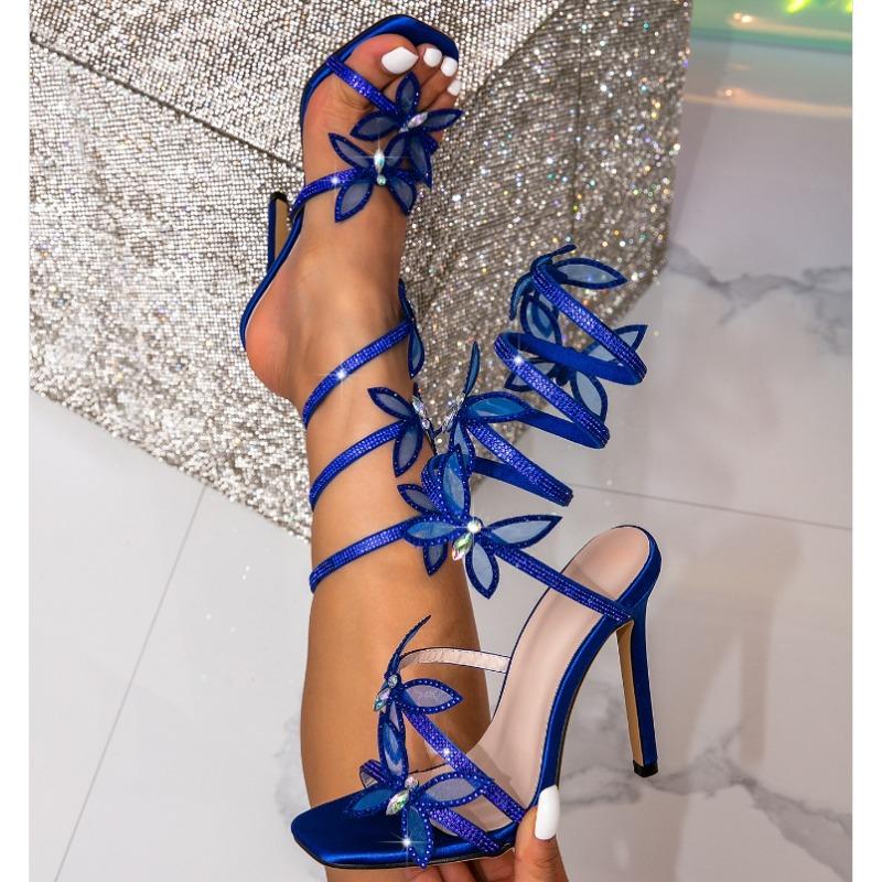 New Elegant Designder Crystal Butterfly-knot Ankle Strap Woman Sandals Sexy Open Toe Thin High Heels Stripper Party Pumps Shoes