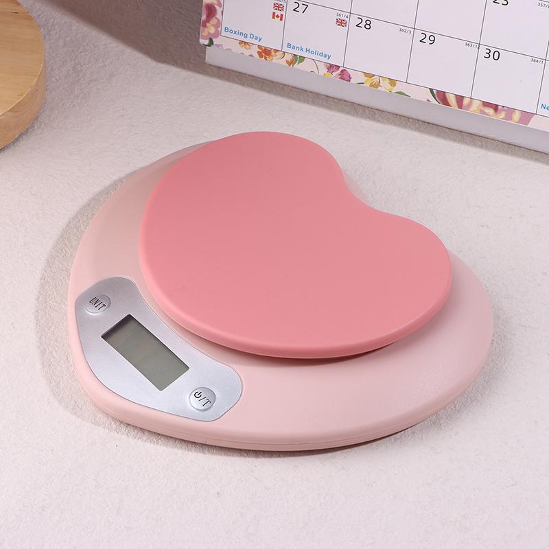 Mutfak Pişirme Tartısı Pembe Kalp Şeklinde Yüksek Hassasiyetli Dijital Tartı 5Kg/1G Lcd Elektronik Denge Ölçüm Aleti Mutfak Tartısı